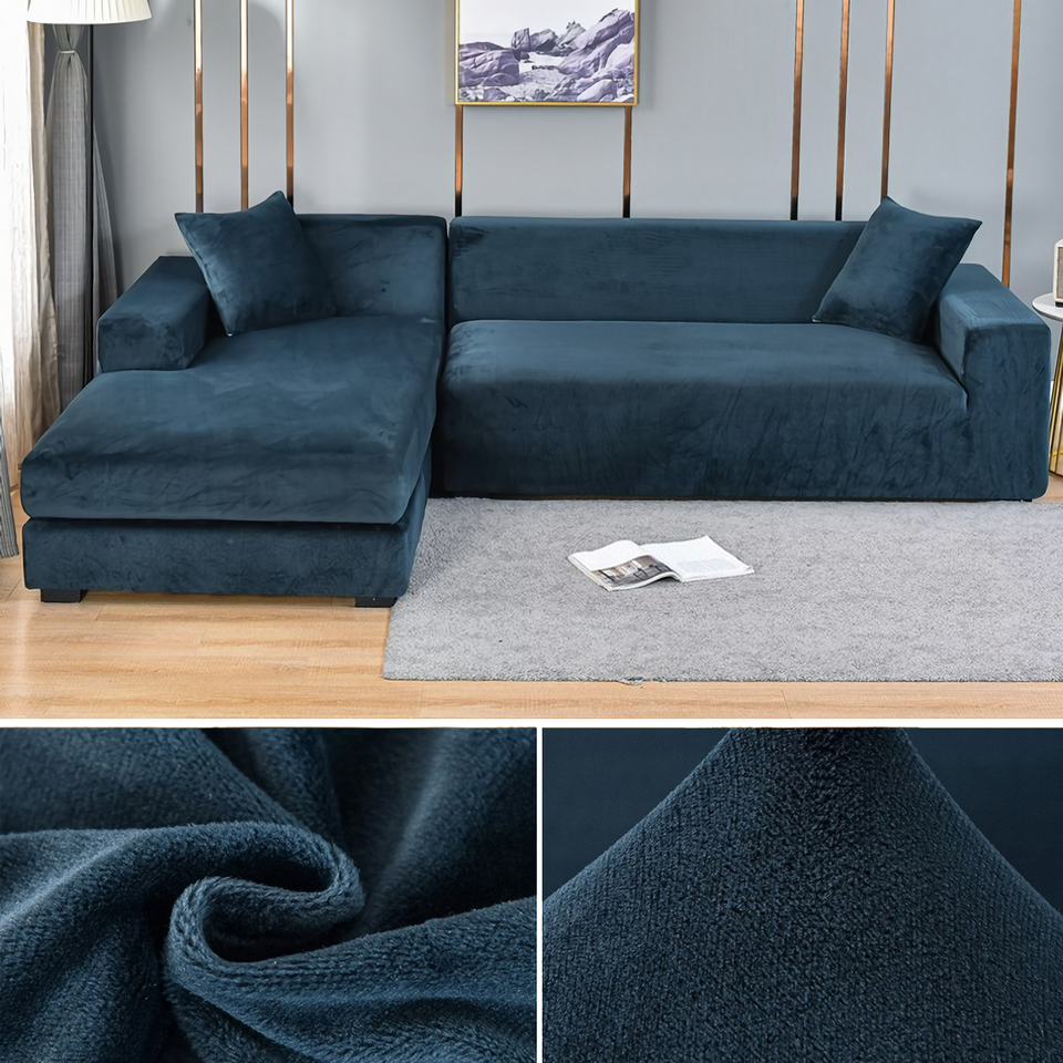 Stretchable Thick Velvet Sofa Cover for L Shaped Corner Sofa in Living Room Fits 1/2/3/4 Seater Couches