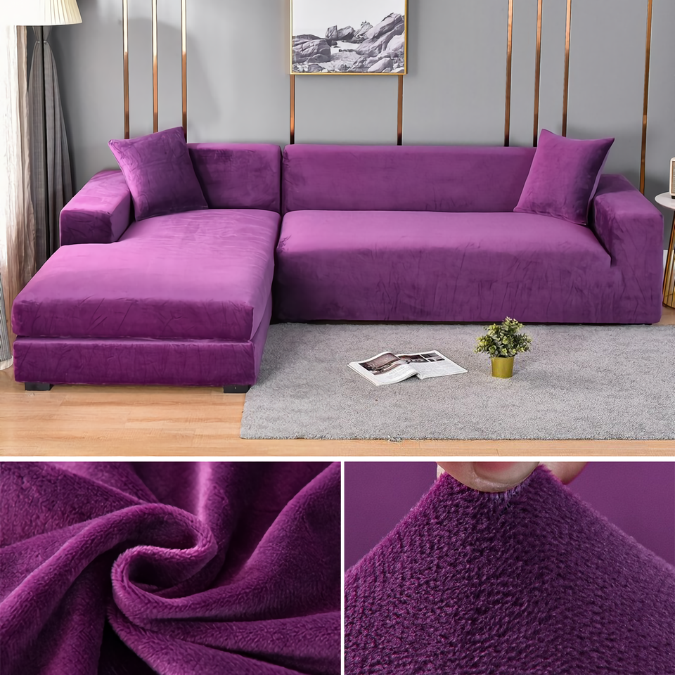 Stretchable Thick Velvet Sofa Cover for L Shaped Corner Sofa in Living Room Fits 1/2/3/4 Seater Couches