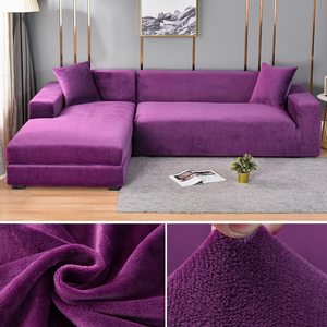 Stretchable Thick Velvet Sofa Cover for L Shaped Corner Sofa in Living Room Fits 1/2/3/4 Seater Couches