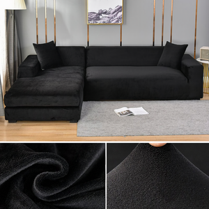 Stretchable Thick Velvet Sofa Cover for L Shaped Corner Sofa in Living Room Fits 1/2/3/4 Seater Couches