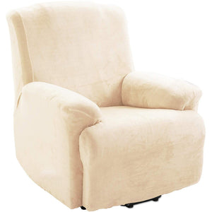 KAS Soft Plush Velvet Recliner Chair Cover - Fleece Armchair Slipcover with Pocket - 4 Pieces Furniture Cover Protector for Reclining Chair