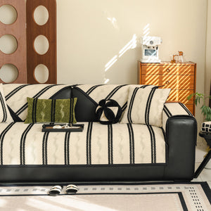 Non-Slip Sofa Cover with Thick Chenille Texture Woven Stripe Couch Protector Throw