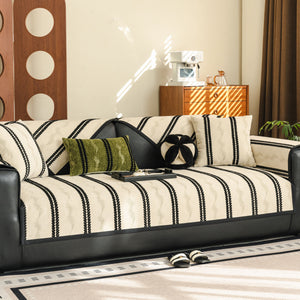 Non-Slip Sofa Cover with Thick Chenille Texture Woven Stripe Couch Protector Throw