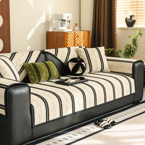 Non-Slip Sofa Cover with Thick Chenille Texture Woven Stripe Couch Protector Throw