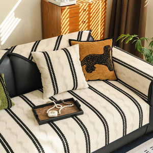 Non-Slip Sofa Cover with Thick Chenille Texture Woven Stripe Couch Protector Throw