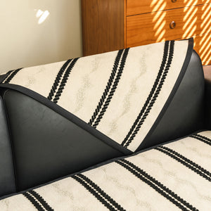 Non-Slip Sofa Cover with Thick Chenille Texture Woven Stripe Couch Protector Throw
