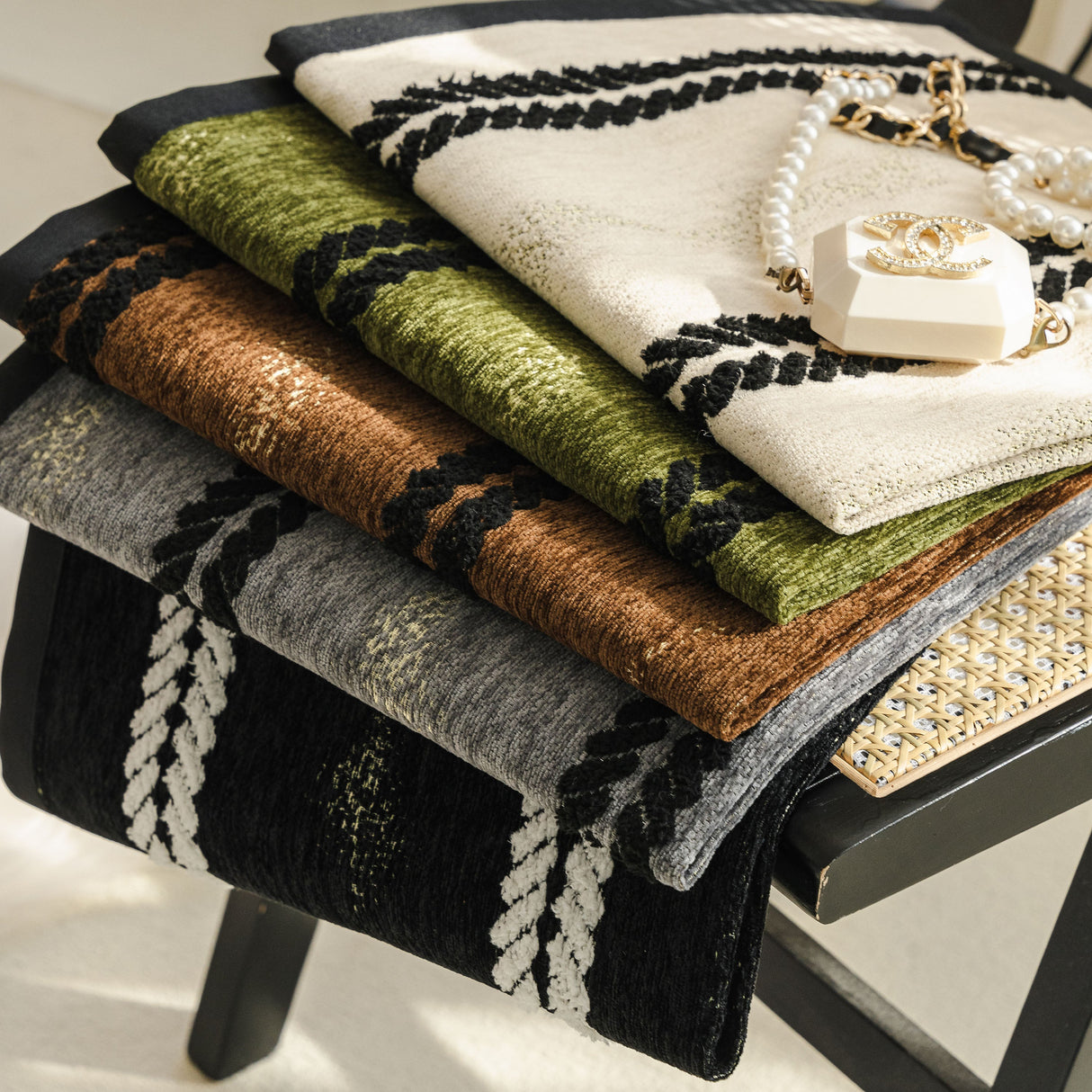 Non-Slip Sofa Cover with Thick Chenille Texture Woven Stripe Couch Protector Throw