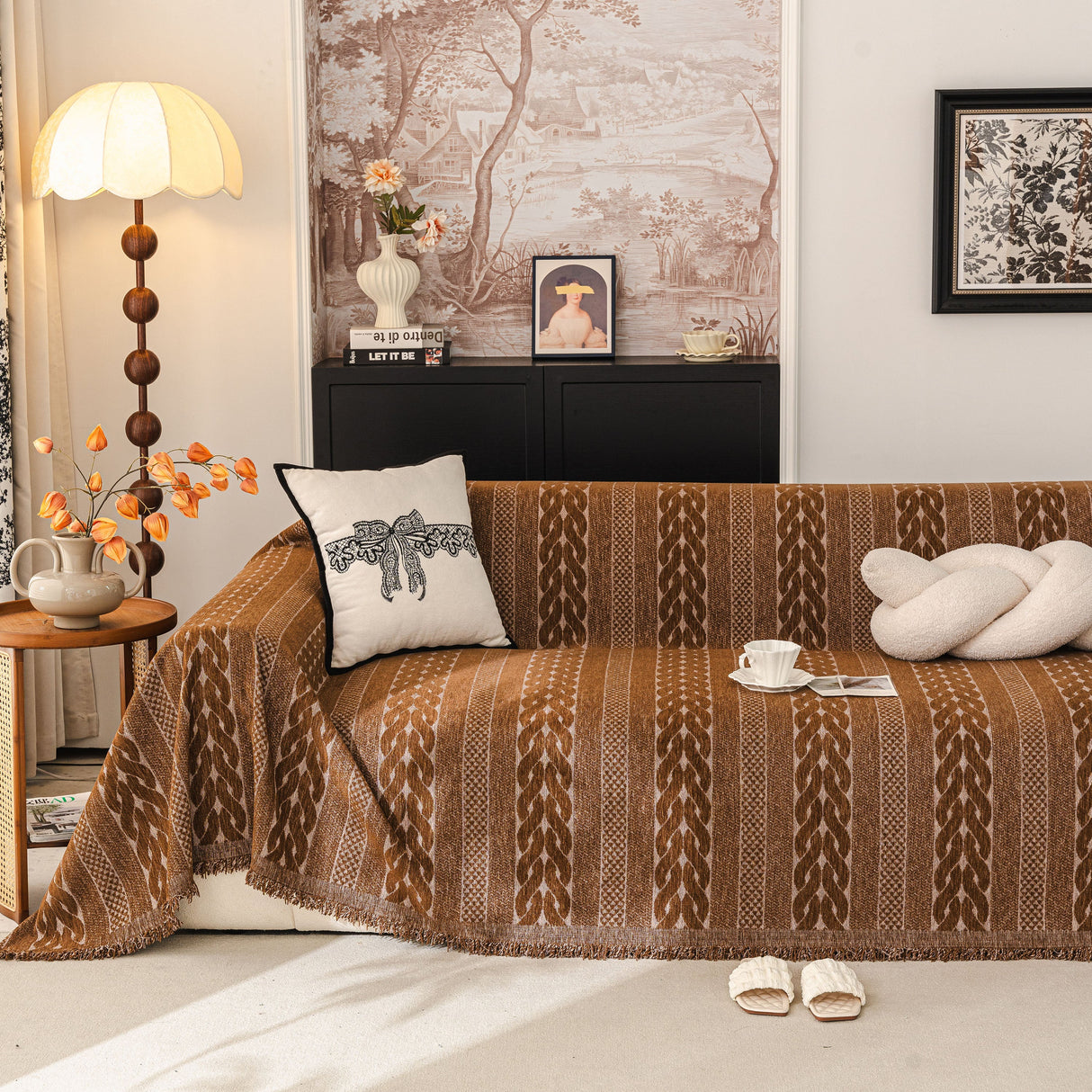 Sofa Cover Blanket Throw with Tassels, Decorative Furniture Protector for Dogs/Pets