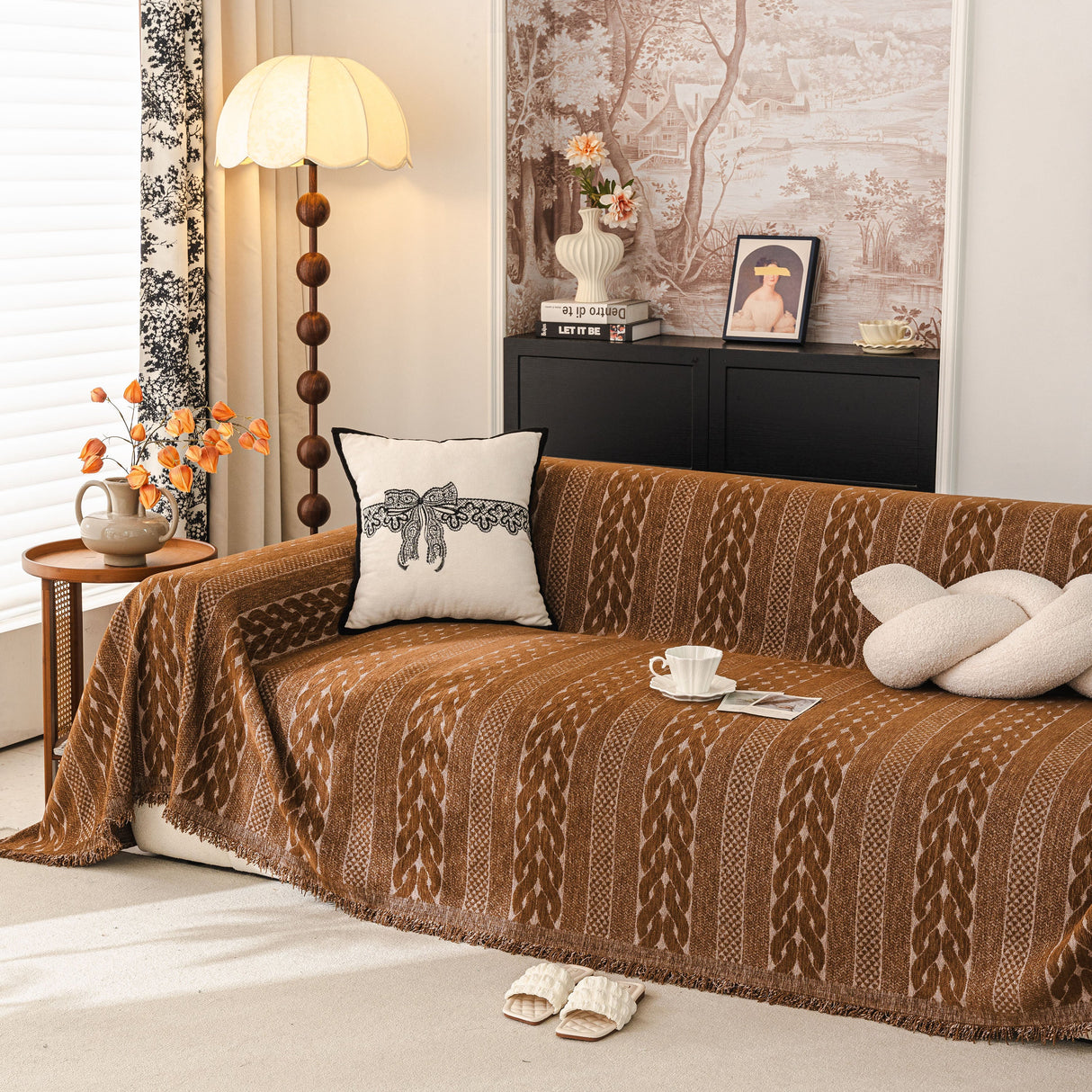 Sofa Cover Blanket Throw with Tassels, Decorative Furniture Protector for Dogs/Pets