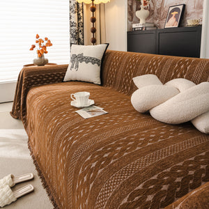 Sofa Cover Blanket Throw with Tassels, Decorative Furniture Protector for Dogs/Pets