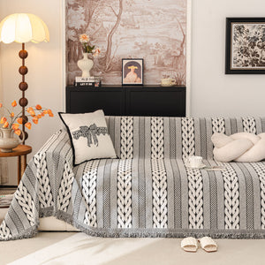 Sofa Cover Blanket Throw with Tassels, Decorative Furniture Protector for Dogs/Pets