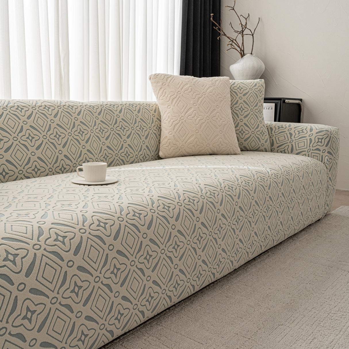 3D Jacquard Geometric Sofa Cover, High Stretch Soft Polar Fleece Slipcover for Couch