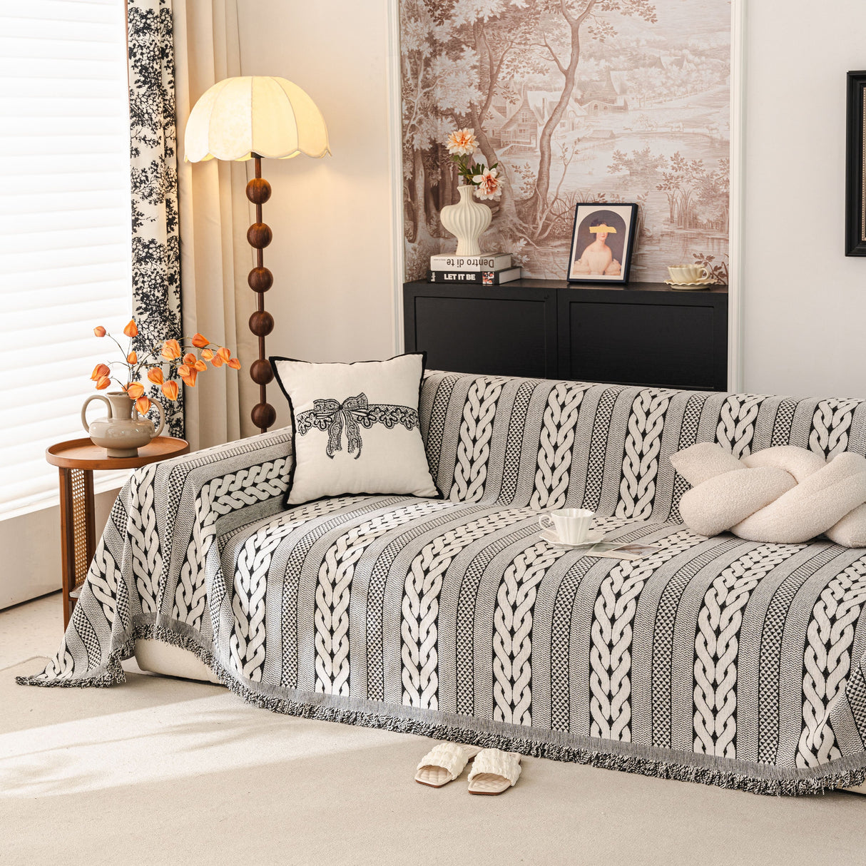 Sofa Cover Blanket Throw with Tassels, Decorative Furniture Protector for Dogs/Pets