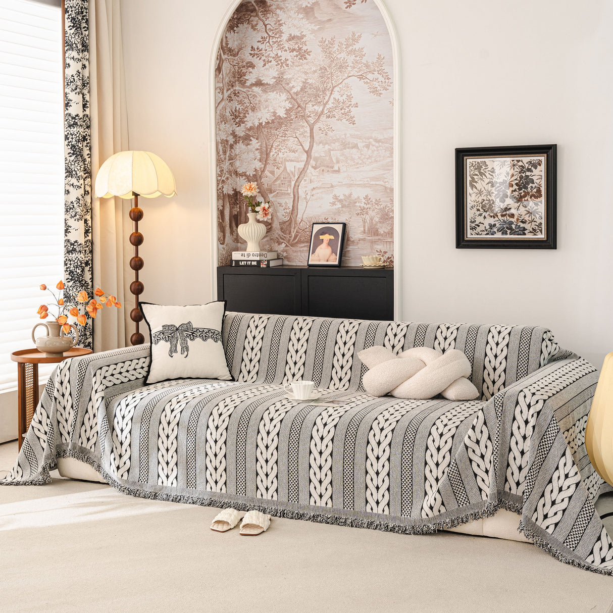 Sofa Cover Blanket Throw with Tassels, Decorative Furniture Protector for Dogs/Pets