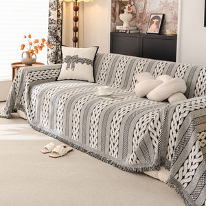 Sofa Cover Blanket Throw with Tassels, Decorative Furniture Protector for Dogs/Pets