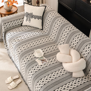 Sofa Cover Blanket Throw with Tassels, Decorative Furniture Protector for Dogs/Pets