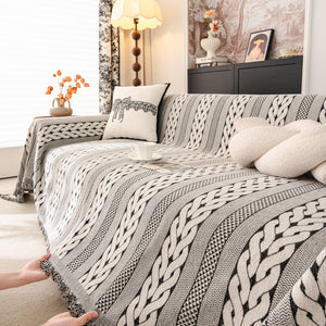 Sofa Cover Blanket Throw with Tassels, Decorative Furniture Protector for Dogs/Pets