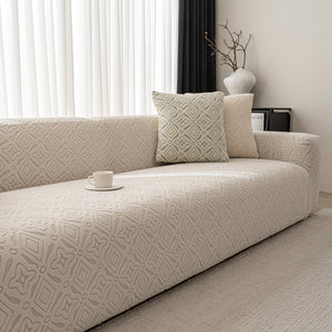 3D Jacquard Geometric Sofa Cover, High Stretch Soft Polar Fleece Slipcover for Couch