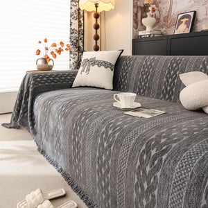 Sofa Cover Blanket Throw with Tassels, Decorative Furniture Protector for Dogs/Pets