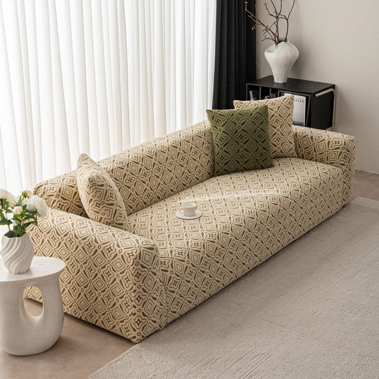 3D Jacquard Geometric Sofa Cover, High Stretch Soft Polar Fleece Slipcover for Couch