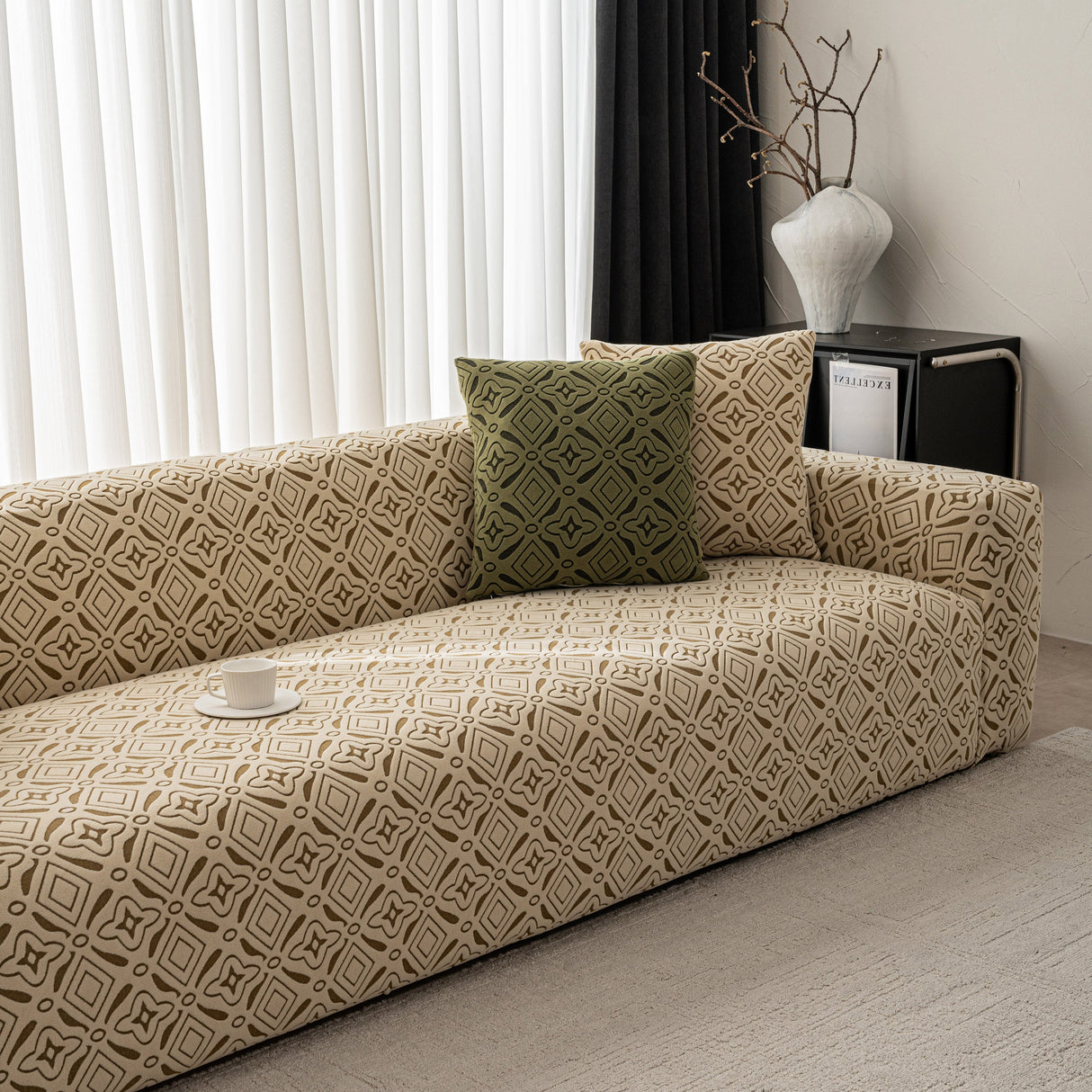 3D Jacquard Geometric Sofa Cover, High Stretch Soft Polar Fleece Slipcover for Couch