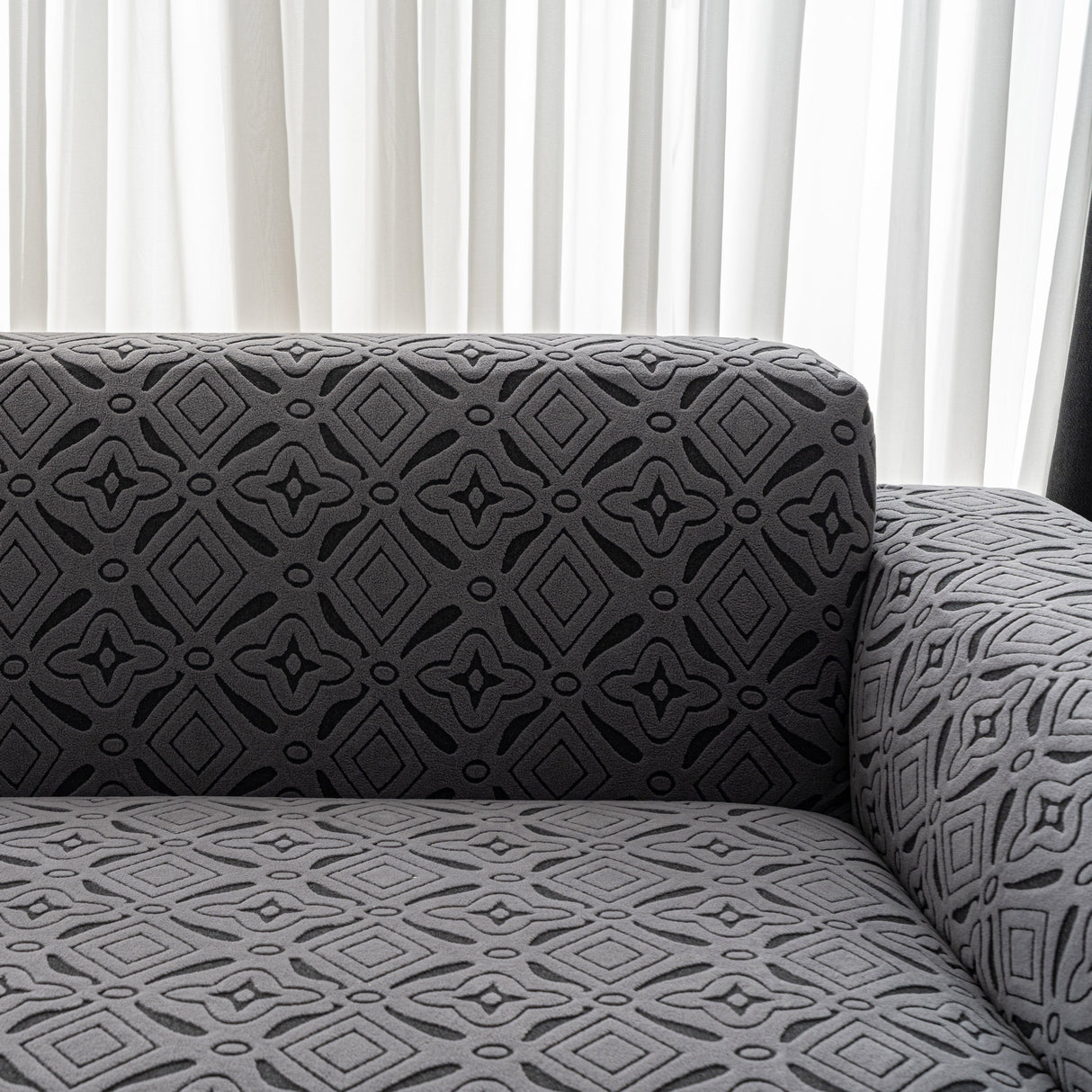 3D Jacquard Geometric Sofa Cover, High Stretch Soft Polar Fleece Slipcover for Couch