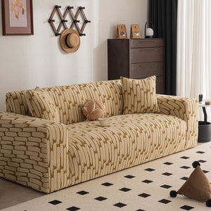 Plush Fleece Stretch Sofa Cover, Super Soft Textured Geometric Couch Slipcover