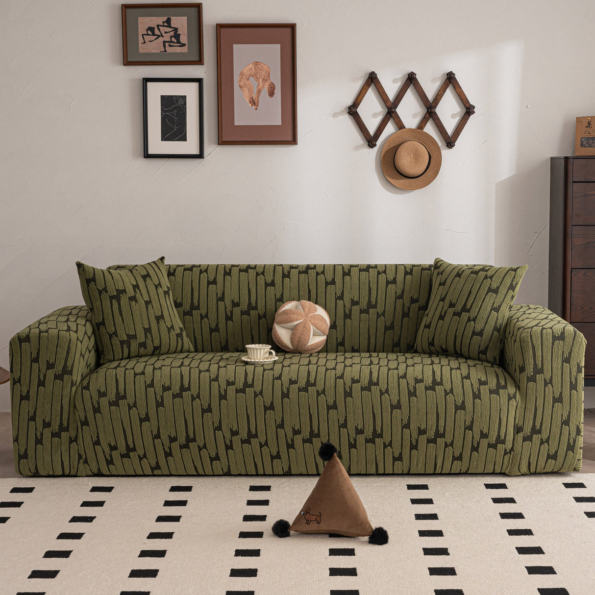 Plush Fleece Stretch Sofa Cover, Super Soft Textured Geometric Couch Slipcover