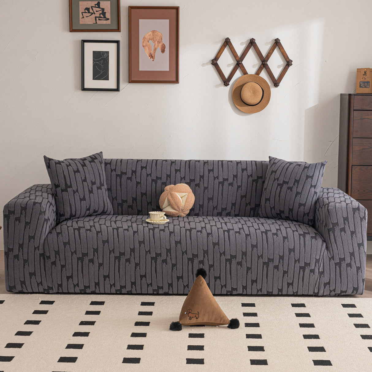 Plush Fleece Stretch Sofa Cover, Super Soft Textured Geometric Couch Slipcover