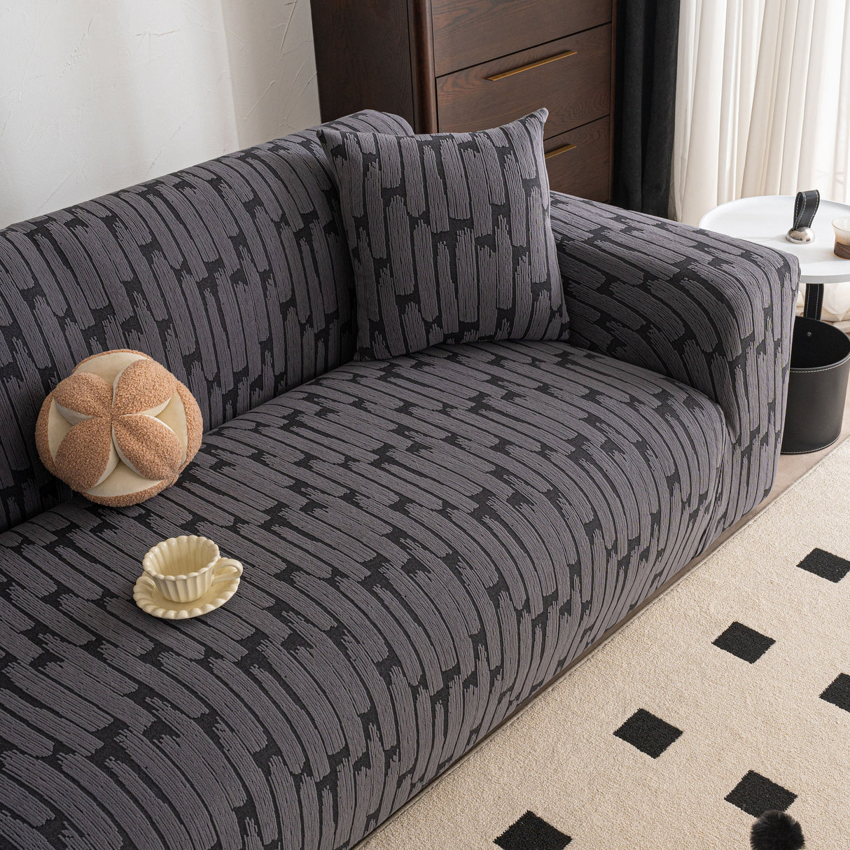 Plush Fleece Stretch Sofa Cover, Super Soft Textured Geometric Couch Slipcover