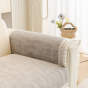 Soft Chenille Sectional Sofa Cover with Pom Pom Trim – Non-Slip Couch Protector