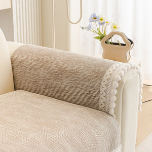 Soft Chenille Sectional Sofa Cover with Pom Pom Trim – Non-Slip Couch Protector