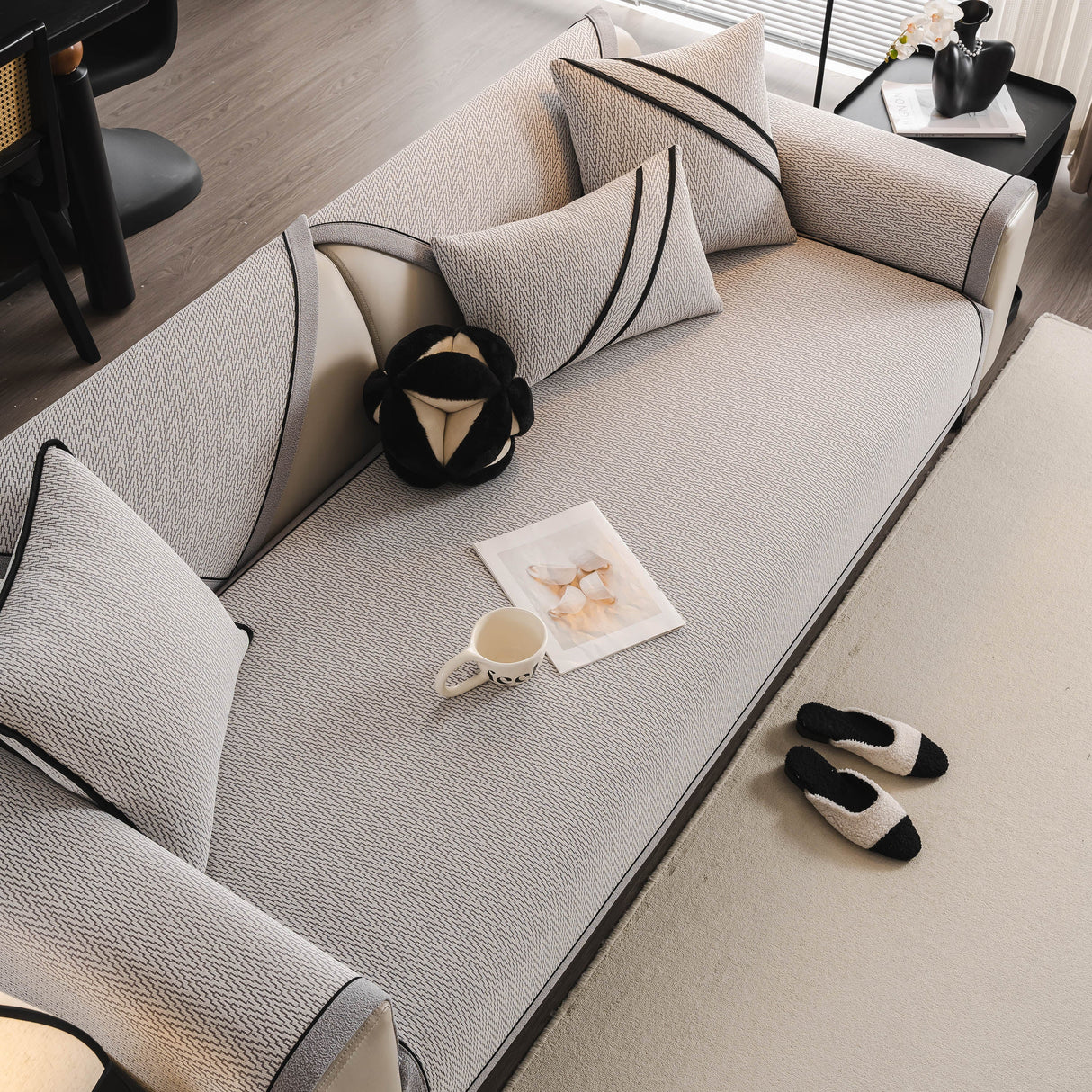 Herringbone Couch Protector for Pets, Non-Slip Washable Sectional Couch Covers