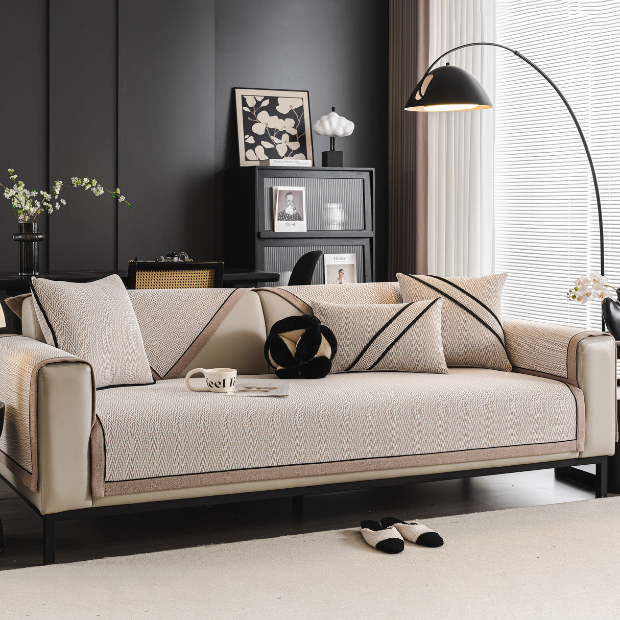 Herringbone Couch Protector for Pets, Non-Slip Washable Sectional Couch Covers