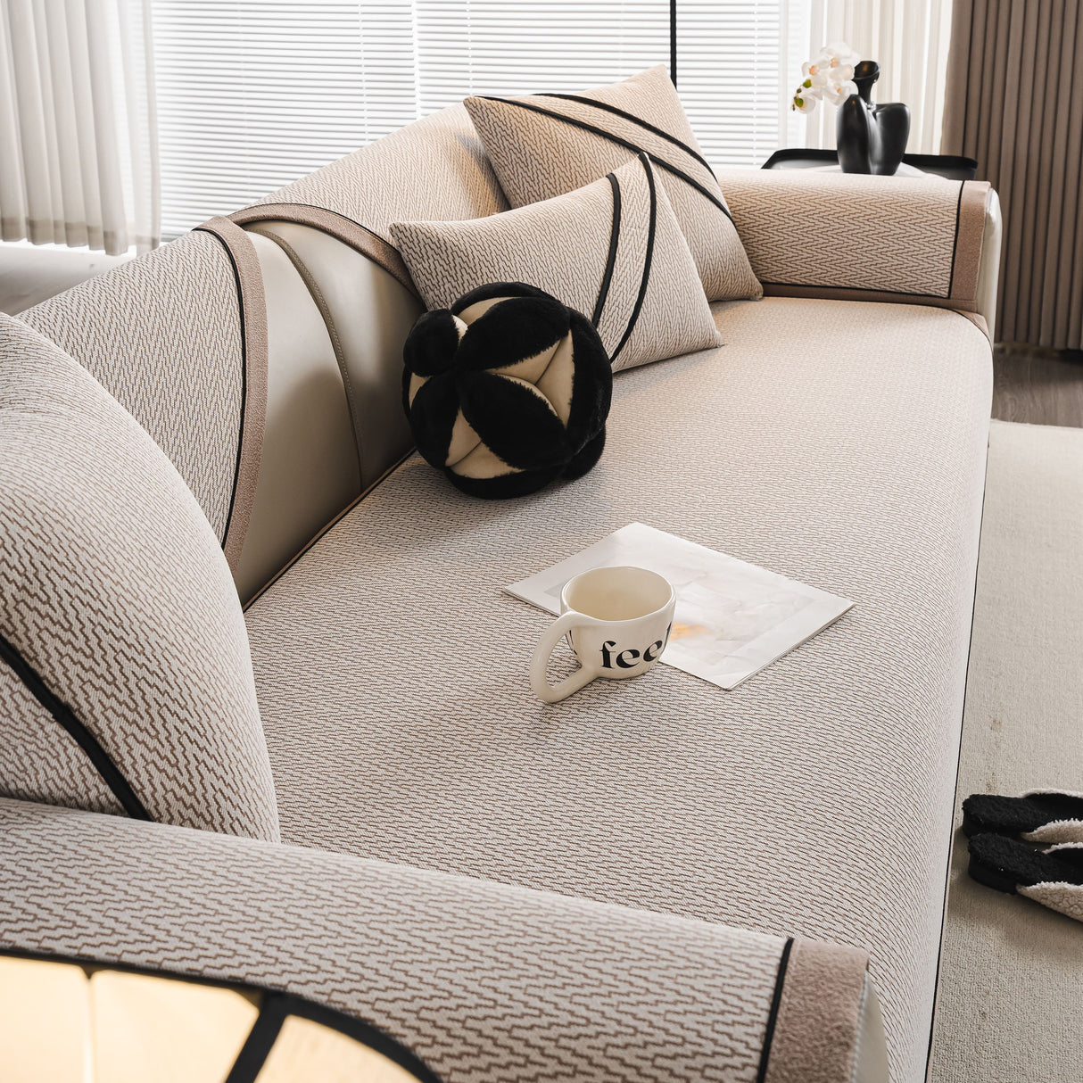 Herringbone Couch Protector for Pets, Non-Slip Washable Sectional Couch Covers