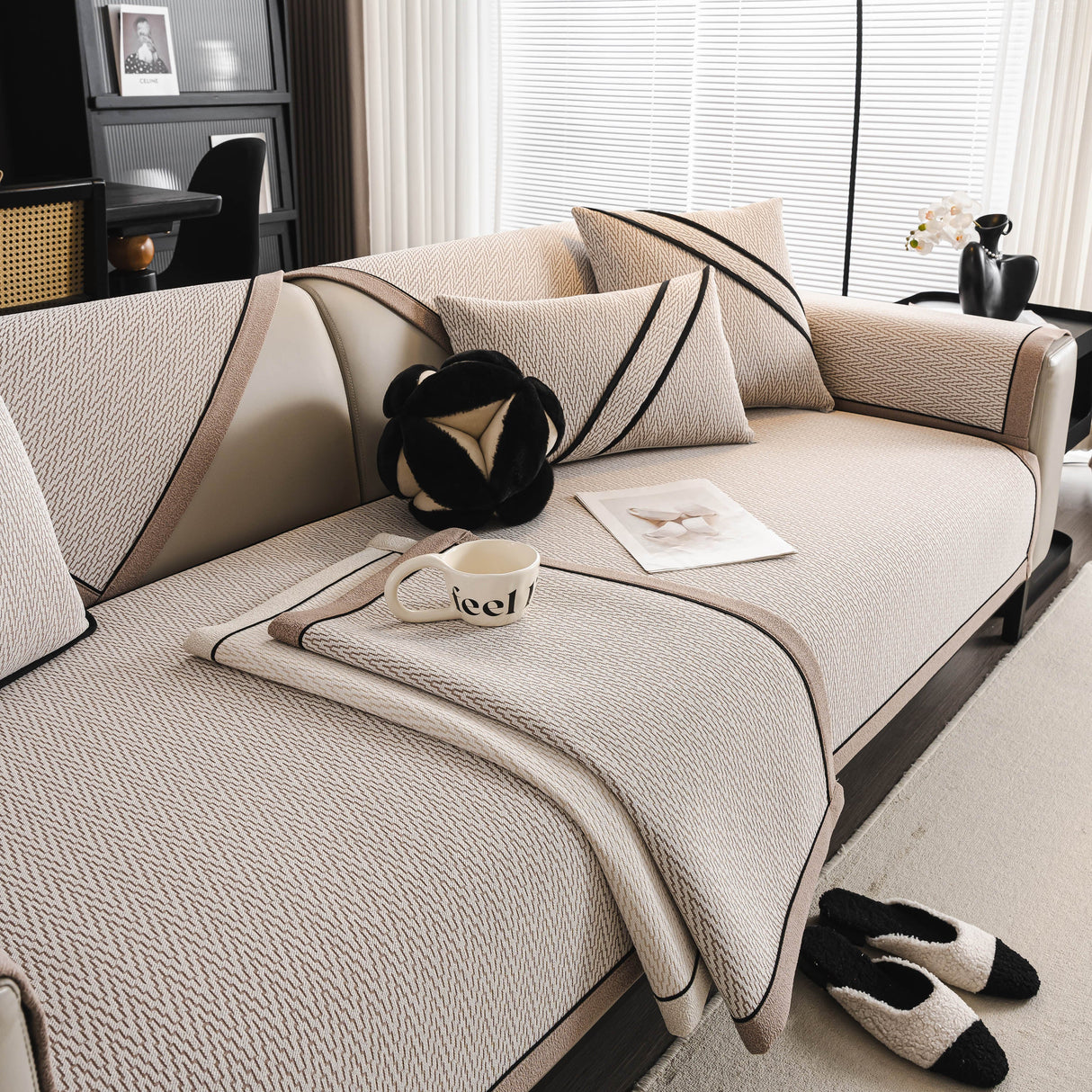 Herringbone Couch Protector for Pets, Non-Slip Washable Sectional Couch Covers