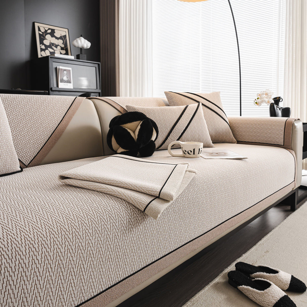 Herringbone Couch Protector for Pets, Non-Slip Washable Sectional Couch Covers