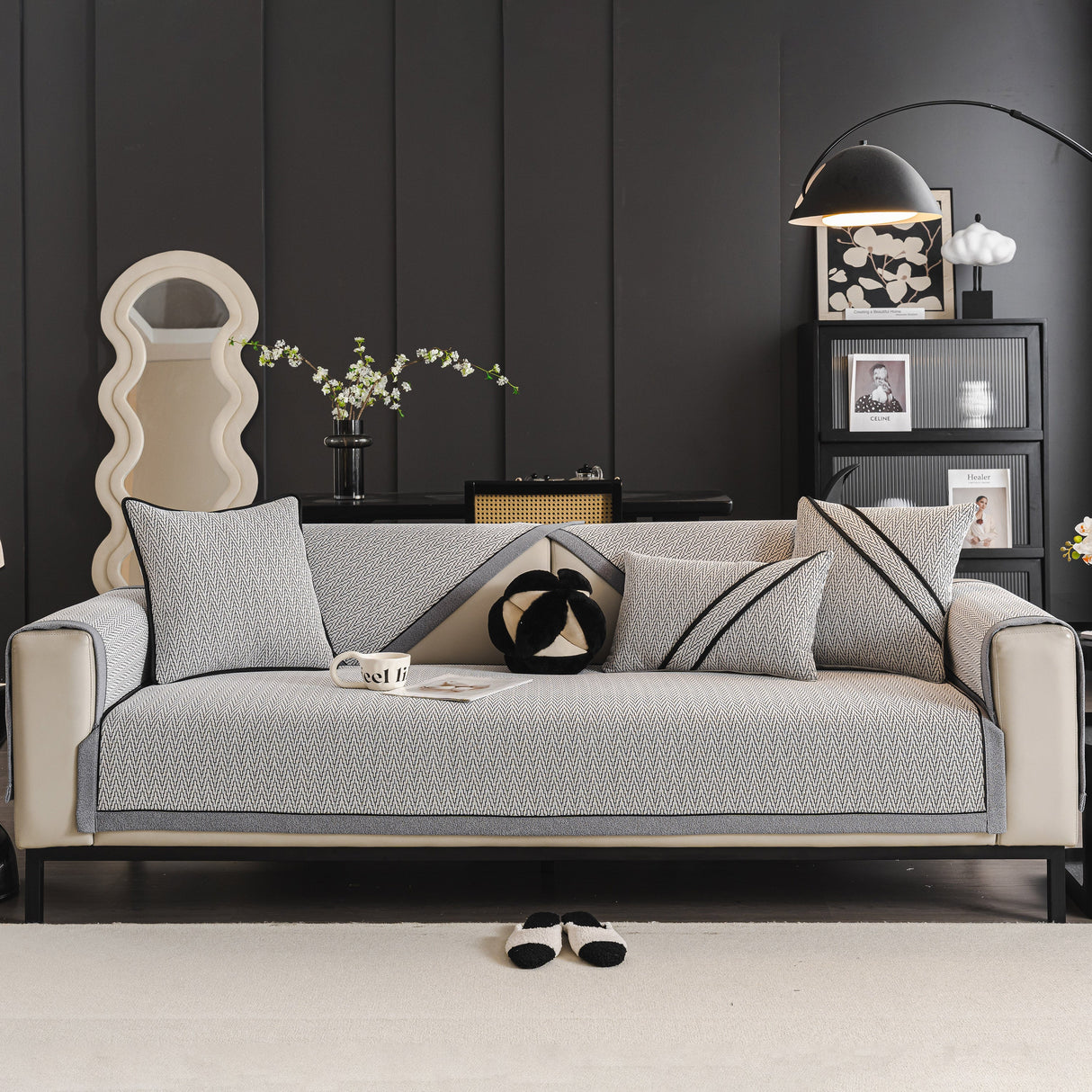 Herringbone Couch Protector for Pets, Non-Slip Washable Sectional Couch Covers