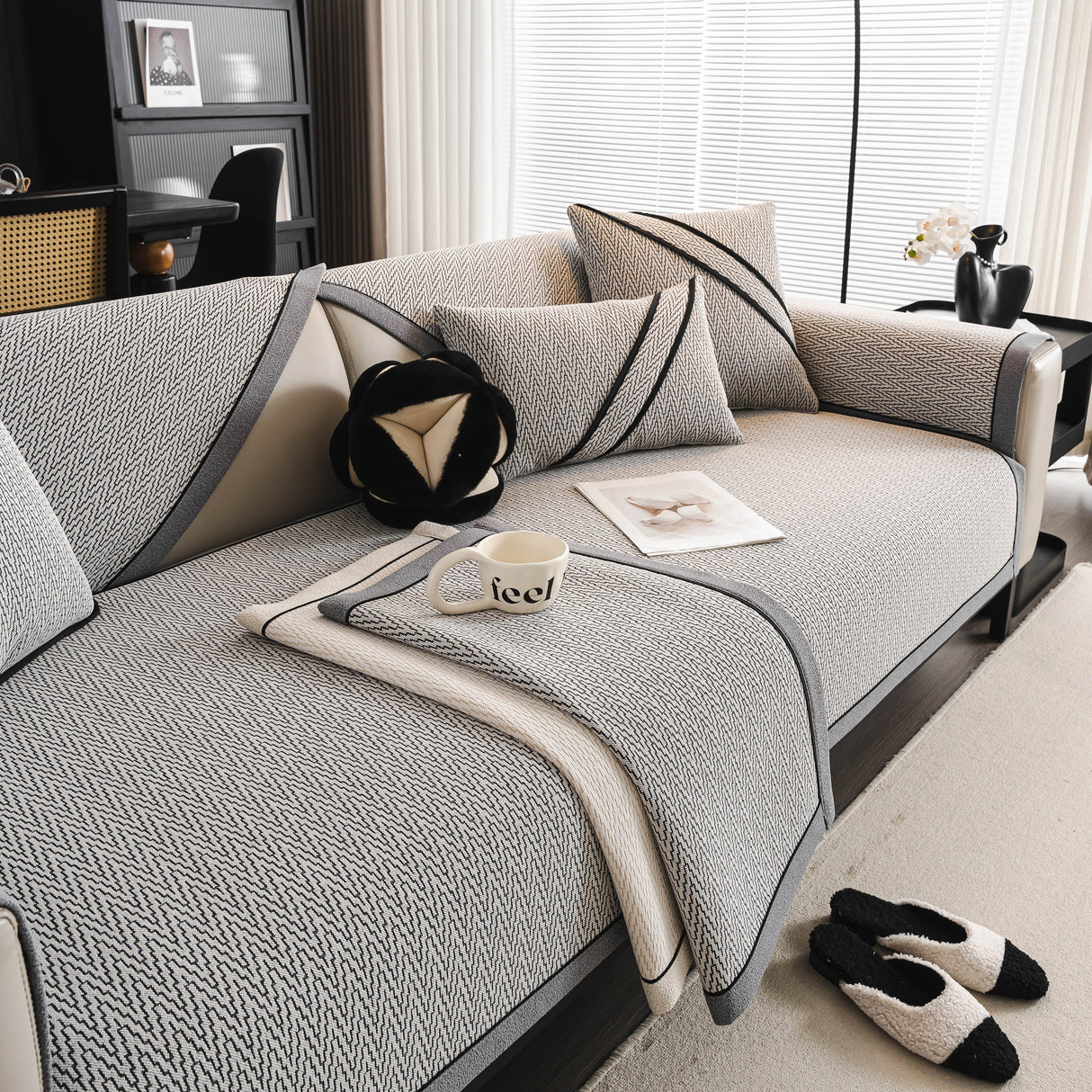 Herringbone Couch Protector for Pets, Non-Slip Washable Sectional Couch Covers