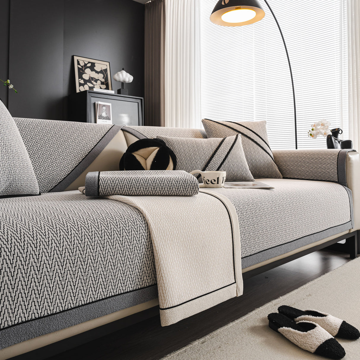 Herringbone Couch Protector for Pets, Non-Slip Washable Sectional Couch Covers