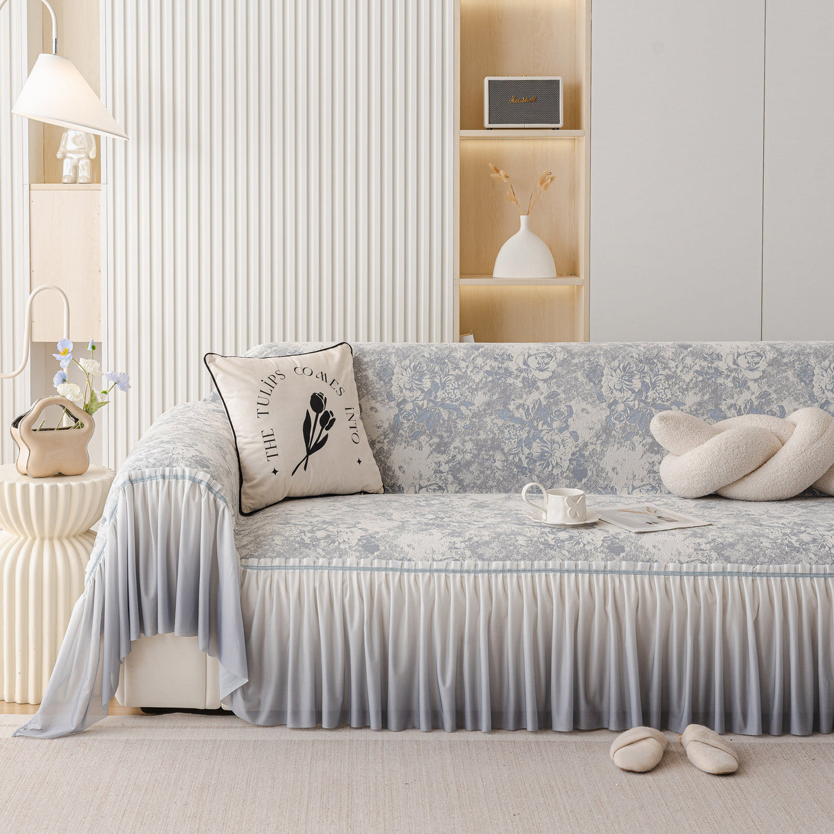 French Chic Style Ruffle Rose Cover Throw for Sofas, Decorative Sectional Covers