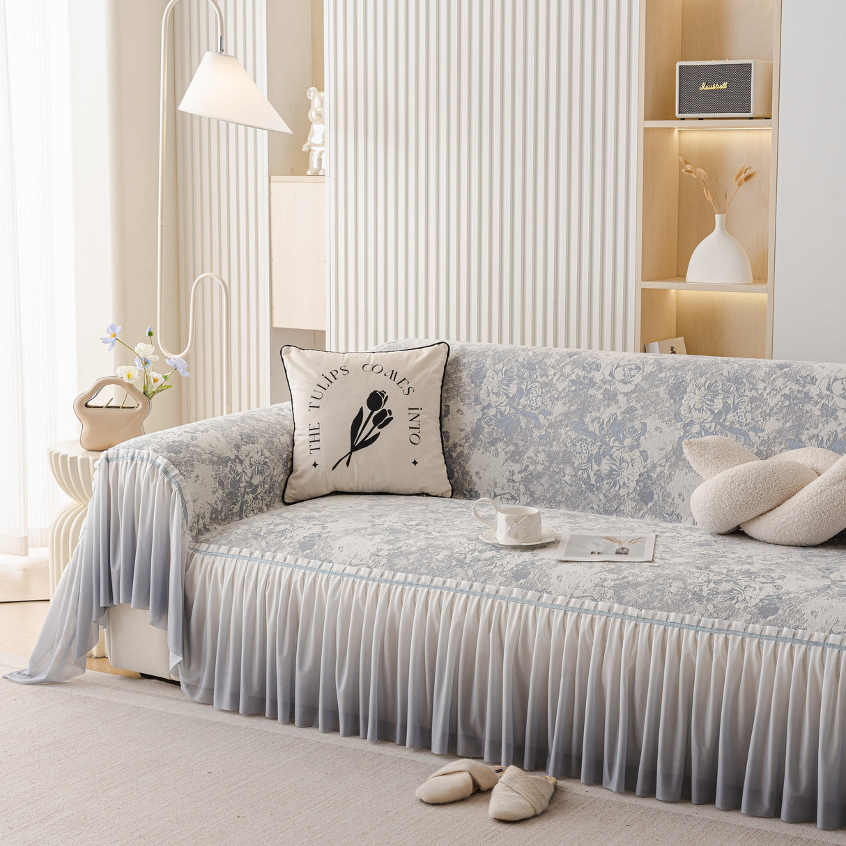 French Chic Style Ruffle Rose Cover Throw for Sofas, Decorative Sectional Covers