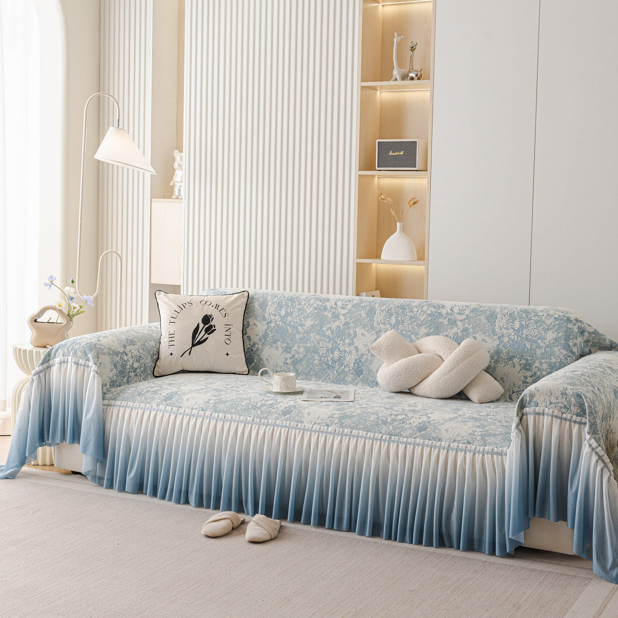 French Chic Style Ruffle Rose Cover Throw for Sofas, Decorative Sectional Covers