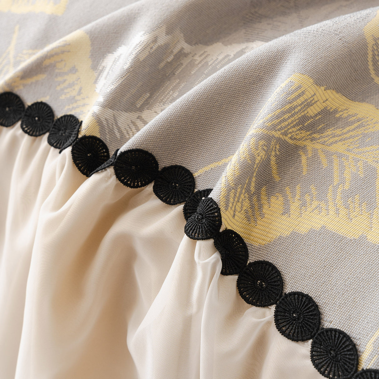 Leaf Jacquard Sofa Cover with Ruffle Skirt – Non-Slip Couch Protector with Sheer Hem