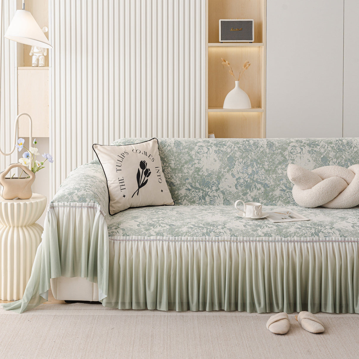 French Chic Style Ruffle Rose Cover Throw for Sofas, Decorative Sectional Covers