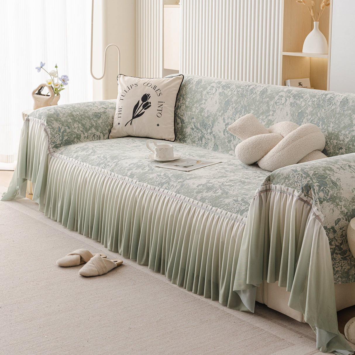 French Chic Style Ruffle Rose Cover Throw for Sofas, Decorative Sectional Covers