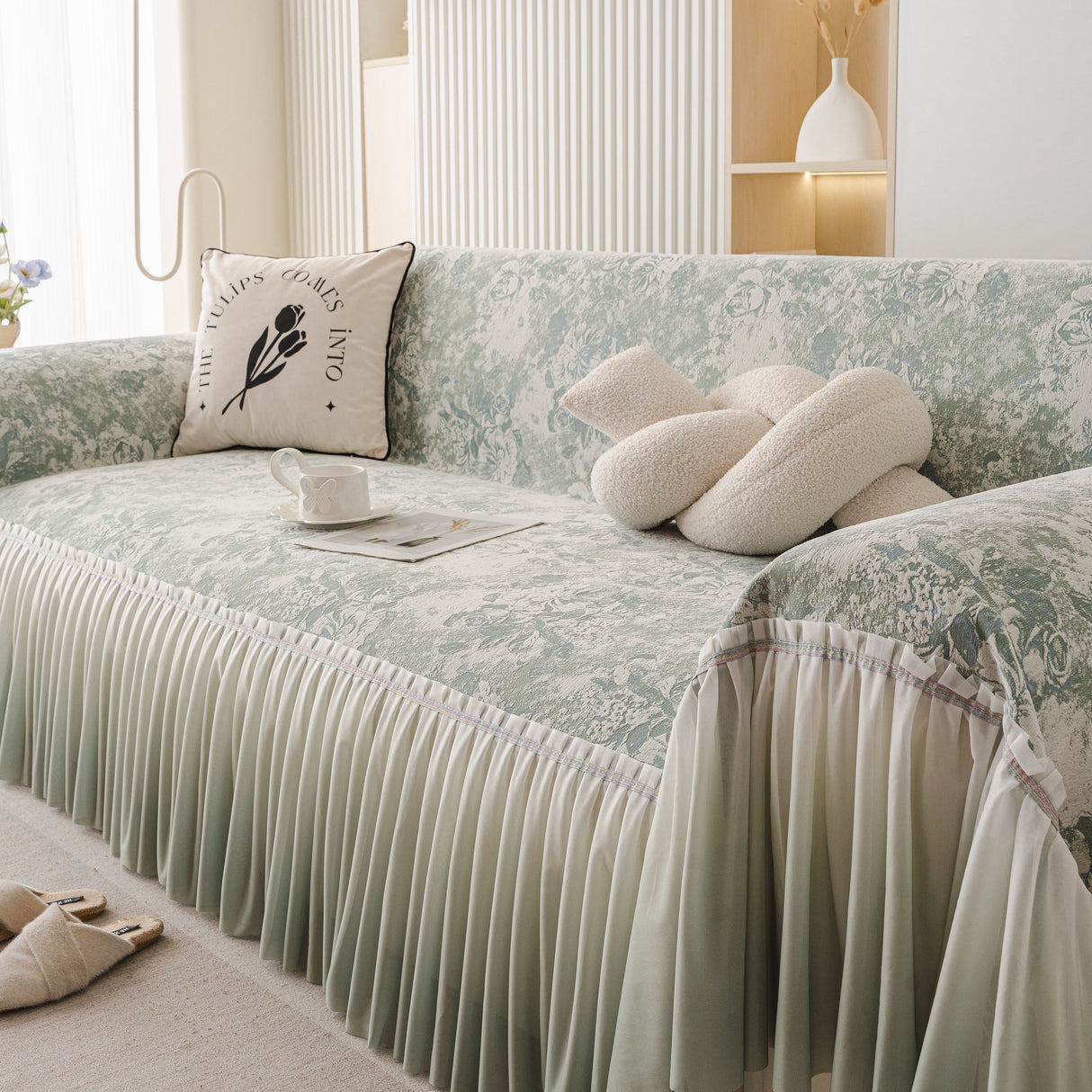 French Chic Style Ruffle Rose Cover Throw for Sofas, Decorative Sectional Covers