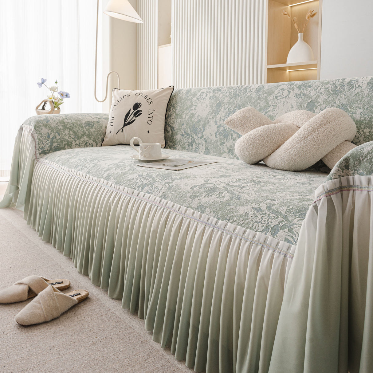 French Chic Style Ruffle Rose Cover Throw for Sofas, Decorative Sectional Covers