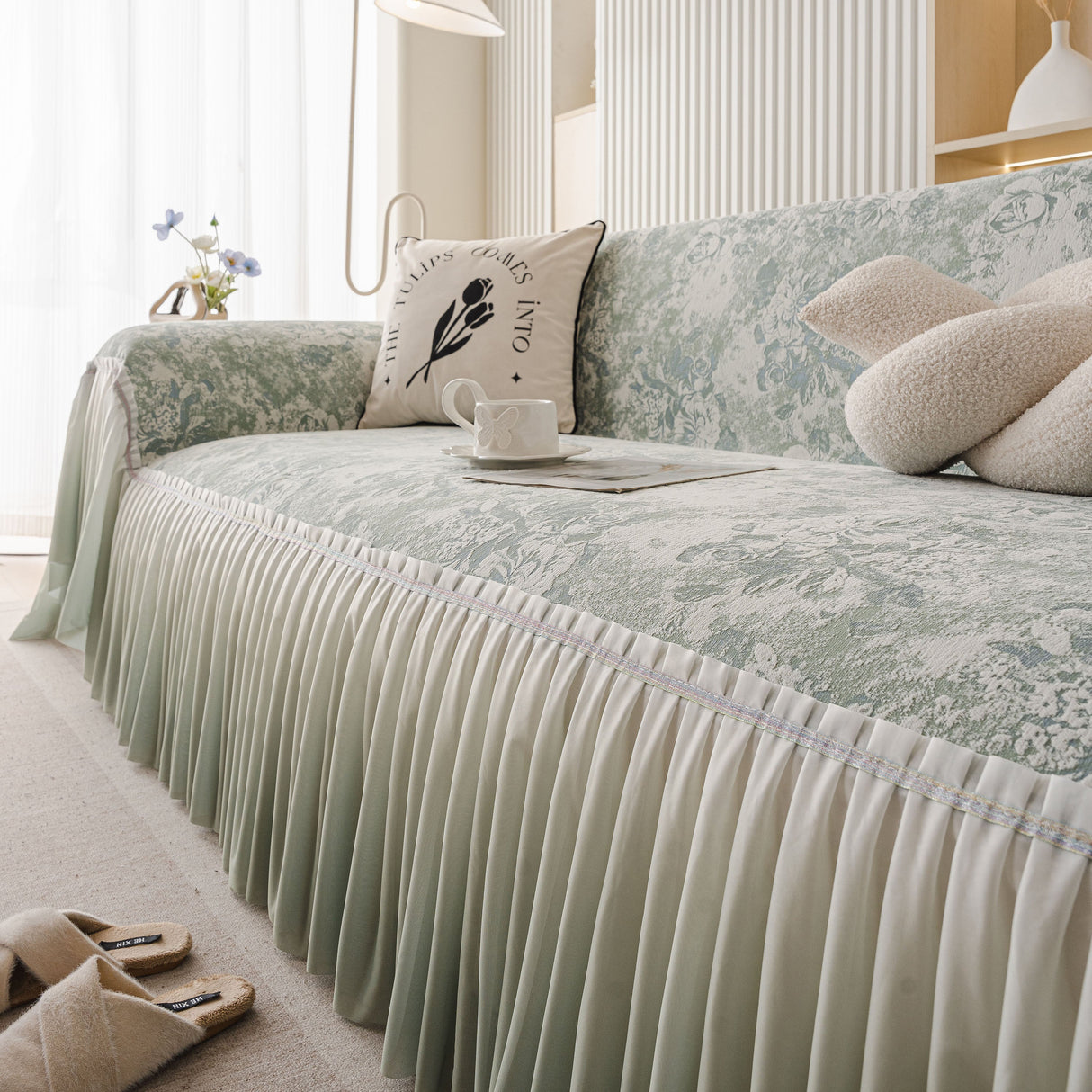 French Chic Style Ruffle Rose Cover Throw for Sofas, Decorative Sectional Covers