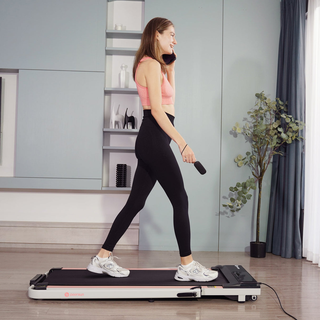 DeerRun A5 Pro Smart 2 in 1 Folding Treadmill Pink with Handrail, 300Lbs